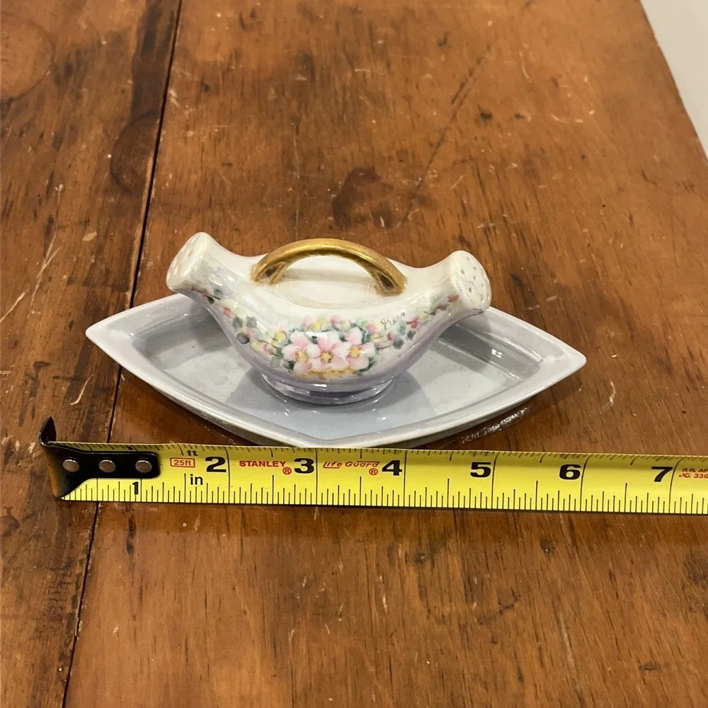 Vintage Porcelain One Piece Double Sided Shaker Hand Painted Flowers, Tray‎